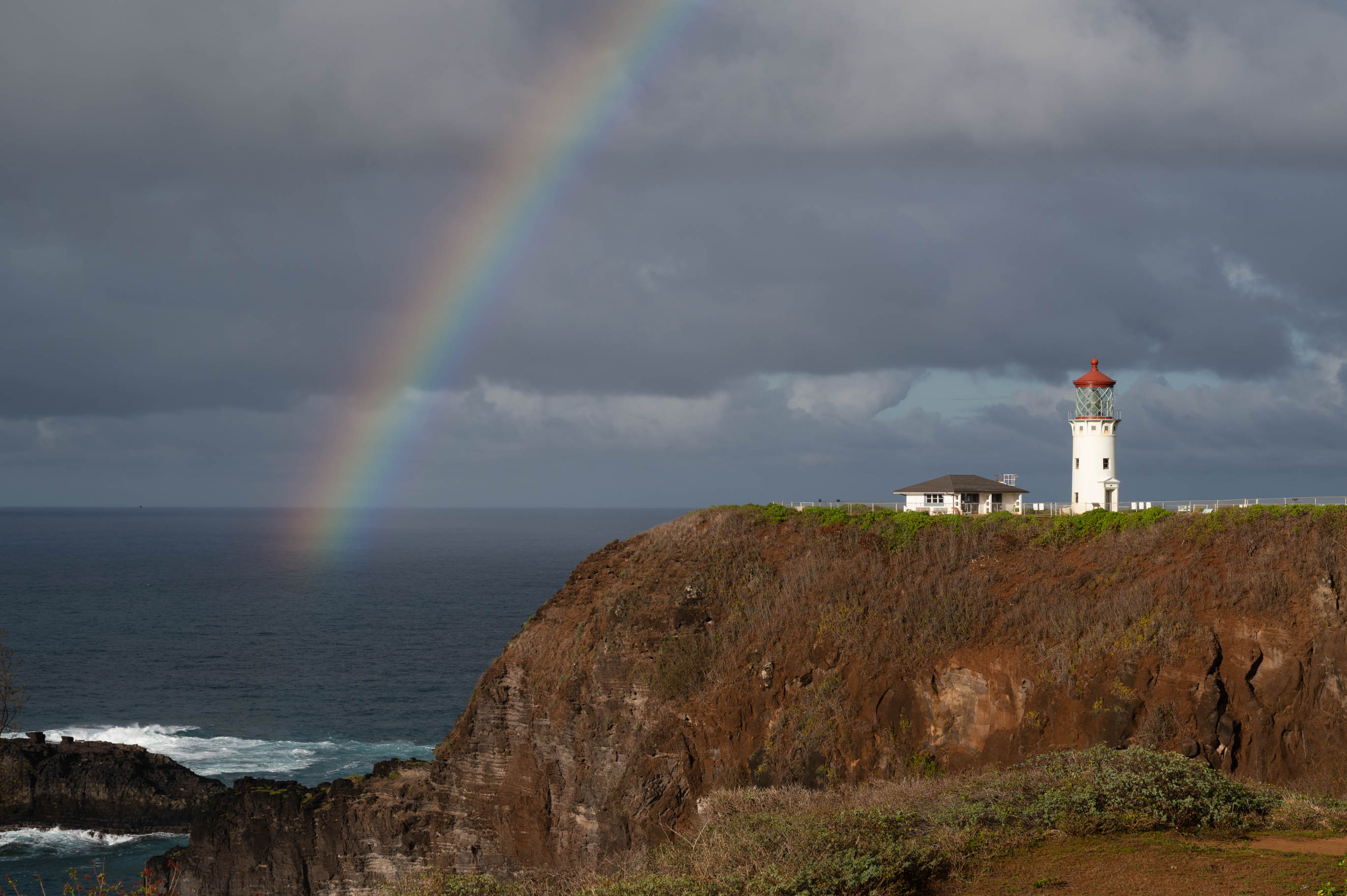 A rainbow over Kīlauea Point Lighthouse part of Kīlauea Point Refuge